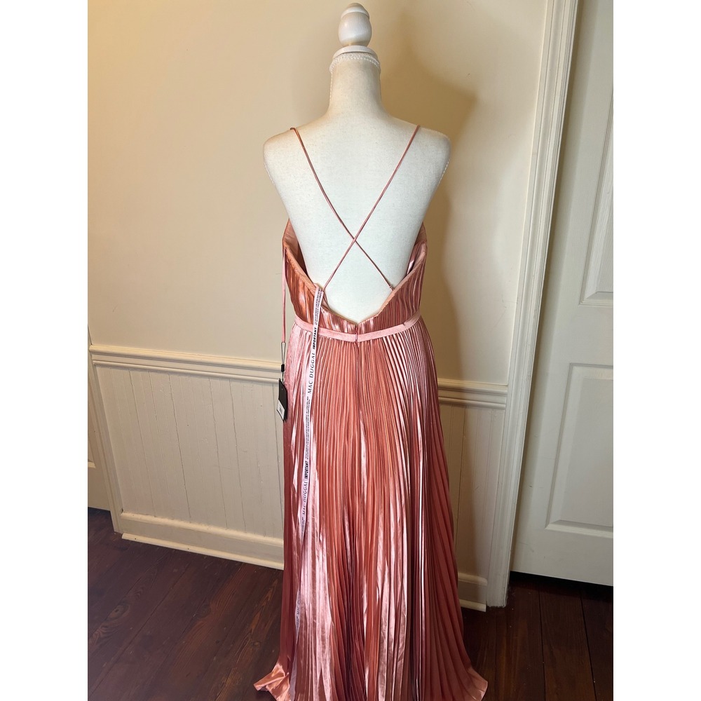 Mac Duggal 20309 Pleated Satin‎ Gown Rose Gold V-Neck Formal Dress Prom Pink 8 - Picture 11 of 16